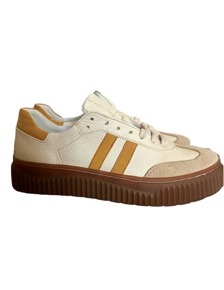 Adidasy beżowe żółte paski skóra nat kauczukowa podeszwa 1068S6 MUST HAVE
