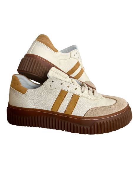 Adidasy beżowe żółte paski skóra nat kauczukowa podeszwa 1068S6 MUST HAVE