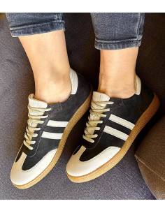 Adidasy czarne beżowe paski skórzane kauczukowa podeszwa... 2