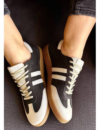 Adidasy czarne beżowe paski skórzane kauczukowa...