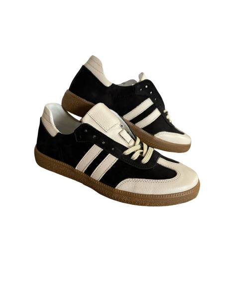 Adidasy czarne beżowe paski skórzane kauczukowa podeszwa 1068 MUST HAVE
