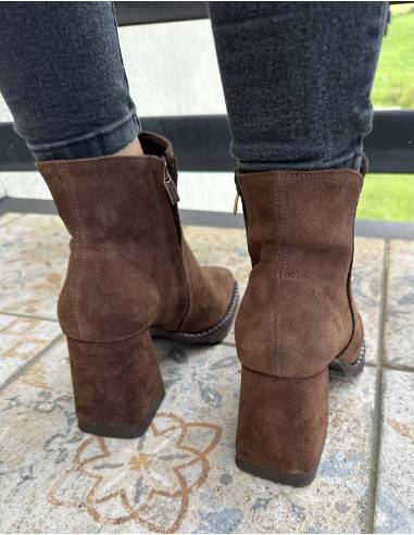 Botki skóra naturalna zamsz Jula Style ciemny...