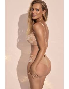 Figi brazyliany beżowe z miękkiego tiulu z haftem Kinga... 2