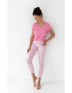 Piżama damska różowa bawełniana krótki rękaw spodnie 7/8... 2