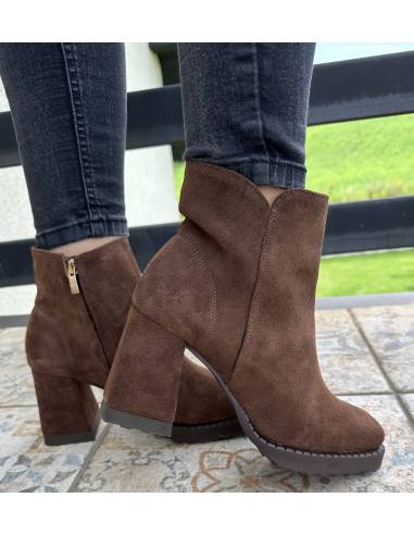 Botki skóra naturalna zamsz Jula Style ciemny...