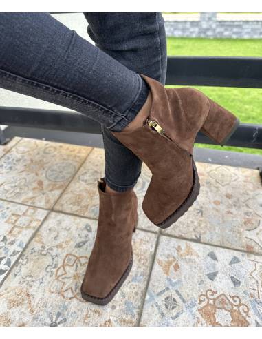 Botki skóra naturalna zamsz Jula Style ciemny...