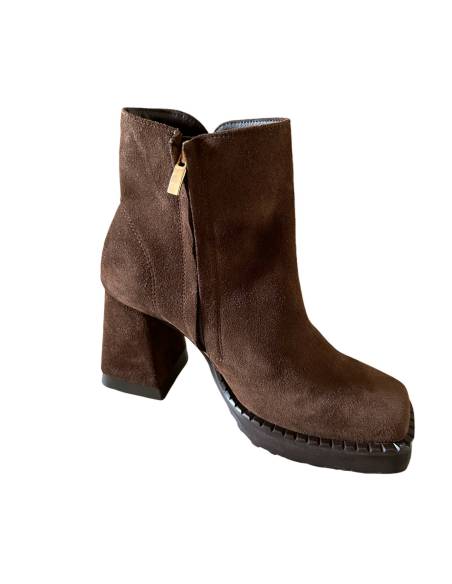 Botki skóra naturalna zamsz Jula Style ciemny brąz obcas Exquisite 1476