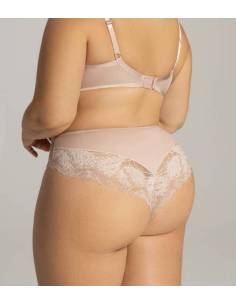 Figi brazyliany pudrowy róż koronkowe z tiulem... 2