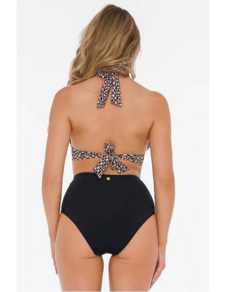 Strój kąpielowy dwuczęściowy beżowy czarny wiązany na szyi Self Luxe 3