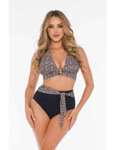 Strój kąpielowy dwuczęściowy beżowy czarny wiązany na szyi Self Luxe 3