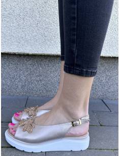 Sandały złote na platformie z ćmą bez palcy i pięty skóra... 2