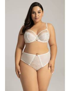 Figi brazyliany kremowe ecru koronkowe haft nitka lurex... 2