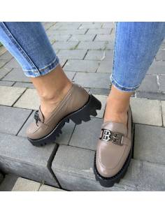 Mokasyny skóra beż klamra LAURA MESSI 2699 2