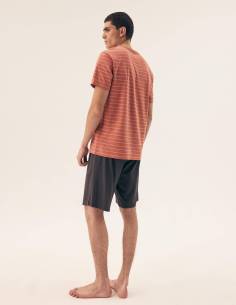 Piżama męska pomarańczowa grafit krótki rękaw i spodenki... 2