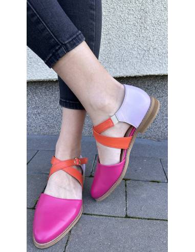 Baleriny damskie różowe fioletowe orange skóra...