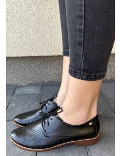 Półbuty czarze skóra nat. wiązane płaską podeszwa... 2