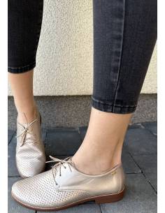 Półbuty złote skóra nat. wiązane płaska podeszwa... 2