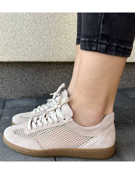 Adidasy beżowe siateczka kauczukowa podeszwa skóra naturalna Kampa N1142