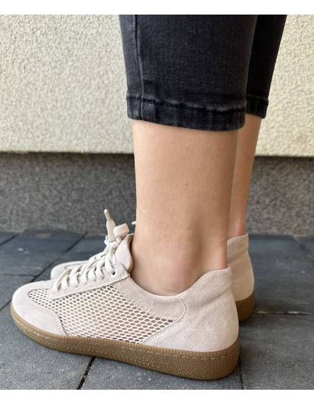 Adidasy beżowe siateczka kauczukowa podeszwa skóra naturalna Kampa N1142