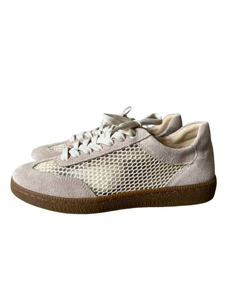Adidasy beżowe siateczka kauczukowa podeszwa skóra naturalna Kampa N1142