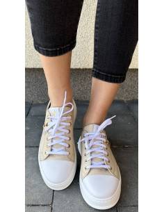 Creepersy beżowe na białej platformie wiązane skóra... 2