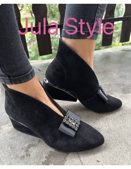 Botki skóra czarny zamsz Exquisite 1278