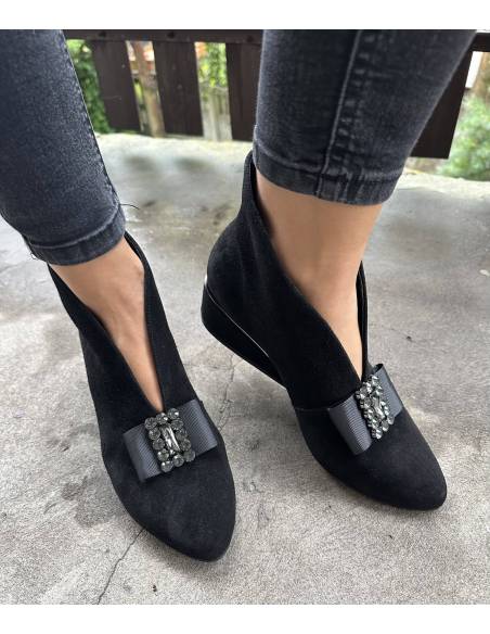 Botki skóra czarny zamsz Exquisite 1278