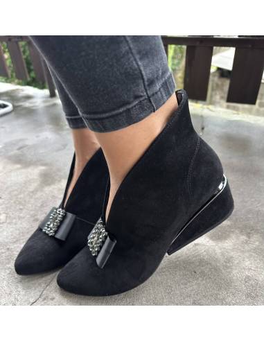 Botki skóra czarny zamsz Exquisite 1278