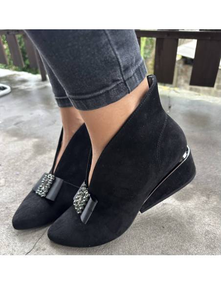 Botki skóra czarny zamsz Exquisite 1278