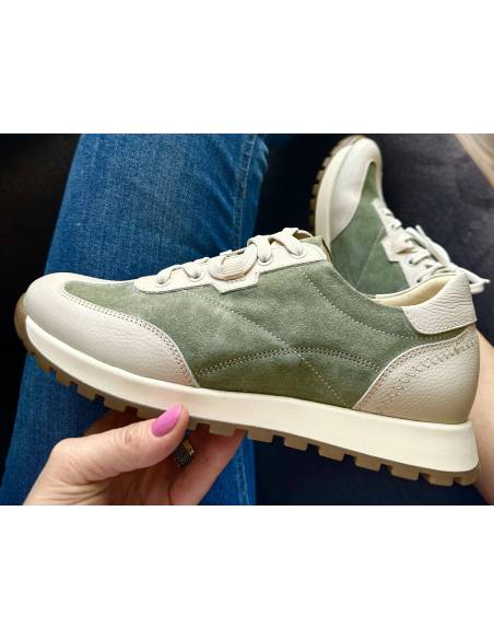 Adidasy damskie zielone beżowe sneakersy skórzane wygodne KAMPA N 1116S3