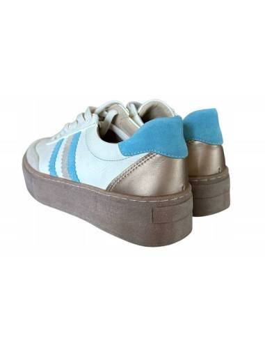 Adidasy damskie ecru z paskami niebieskimi...