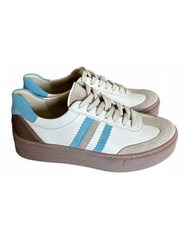 Adidasy damskie ecru z paskami niebieskimi...