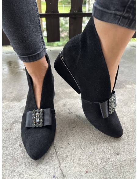 Botki skóra czarny zamsz Exquisite 1278