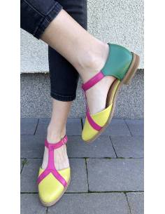 Baleriny damskie zielone limonka  różowe skóra naturalna... 2