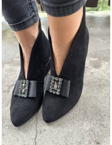 Botki skóra czarny zamsz Exquisite 1278