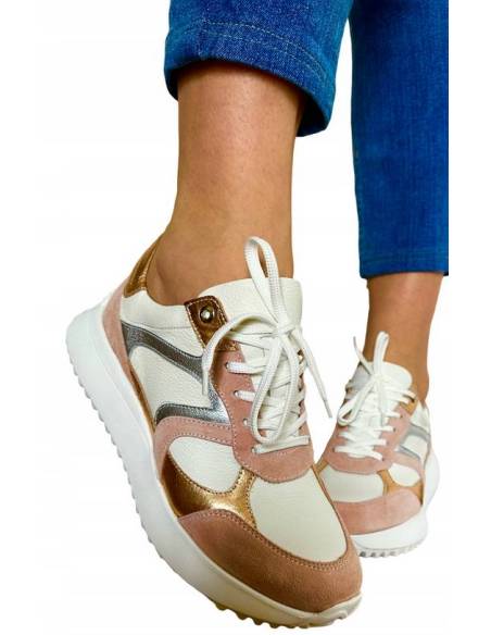 Adidasy damskie kolorowe sneakersy skórzane wygodne sznurowane KAMPA N 1138
