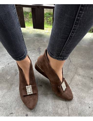 Botki skóra ciemny brąz zamsz Exquisite 1278