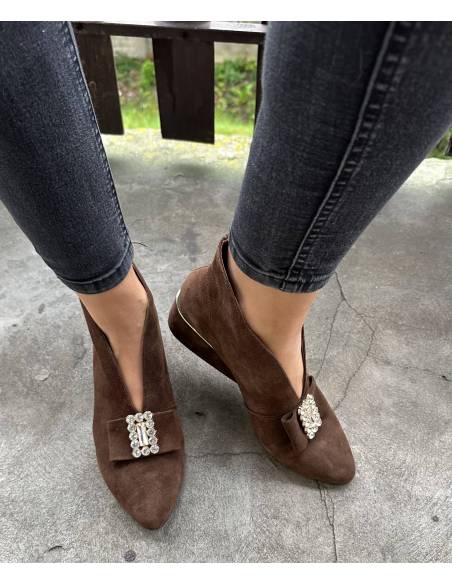 Botki skóra ciemny brąz zamsz Exquisite 1278