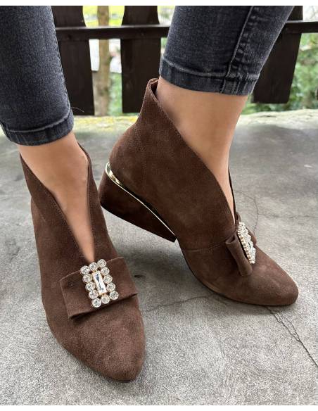 Botki skóra ciemny brąz zamsz Exquisite 1278