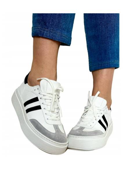 Adidasy damskie białe wyższa podeszwa sneakersy skórzane KAMPA N 1068S8