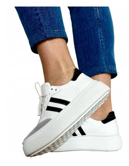 Adidasy damskie białe wyższa podeszwa sneakersy skórzane KAMPA N 1068S8