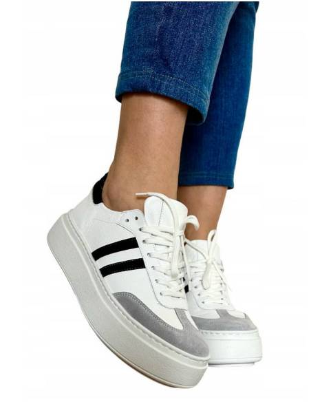 Adidasy damskie białe wyższa podeszwa sneakersy skórzane KAMPA N 1068S8