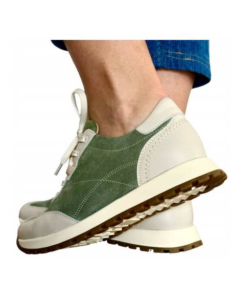 Adidasy damskie zielone beżowe sneakersy skórzane wygodne KAMPA N 1116S3
