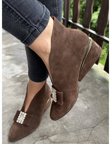 Botki skóra ciemny brąz zamsz Exquisite 1278