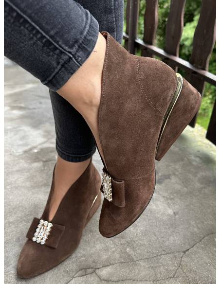 Botki skóra ciemny brąz zamsz Exquisite 1278