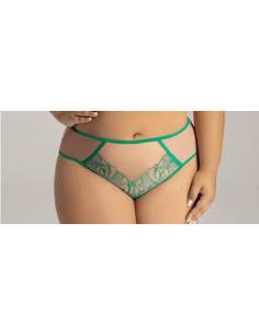 Figi brazyliany beżowe nude zielone haft tiul Ava 2160 2