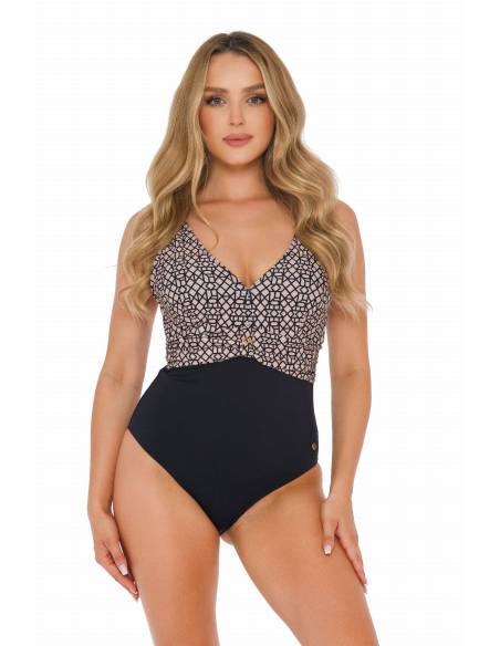Strój kąpielowy jednoczęściowy czarny z wzorem usztywniany Self Luxe 12