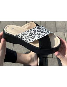 Klapki w panterkę białe czarne skóra naturalna platforma... 2