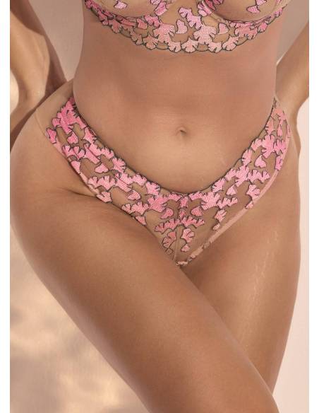 Figi brazyliany różowe beżowe tiul haft Kinga 1204 French Flowers