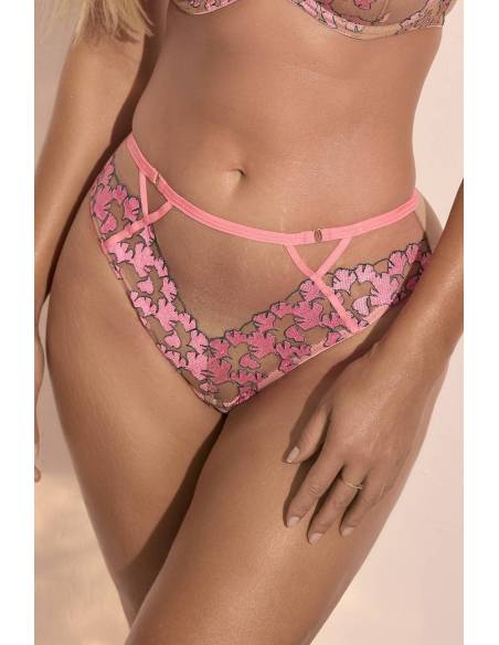 Figi pełne klasycznebeżowe różowe haft tiul Kinga 1204 French Flowers